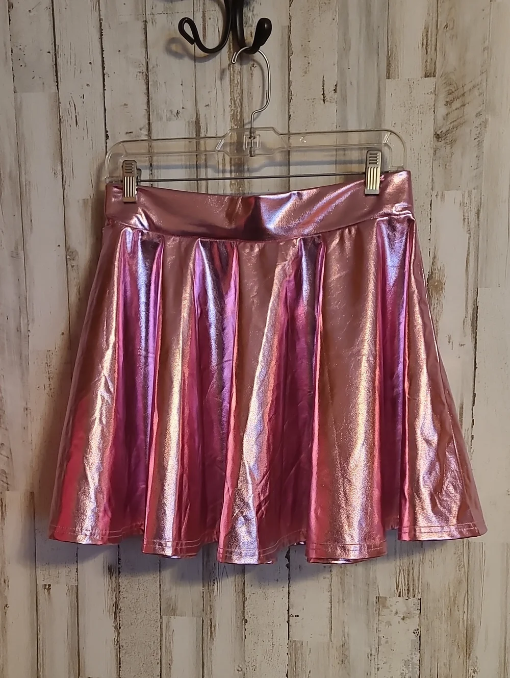 Metallic Pink Skater Skirt - Shiny Flared Circle Silhouette